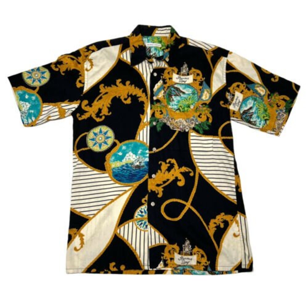 Burma Bibas Mens Corduroy Baroque Art Style Camp Shirt Size M Burma Bay